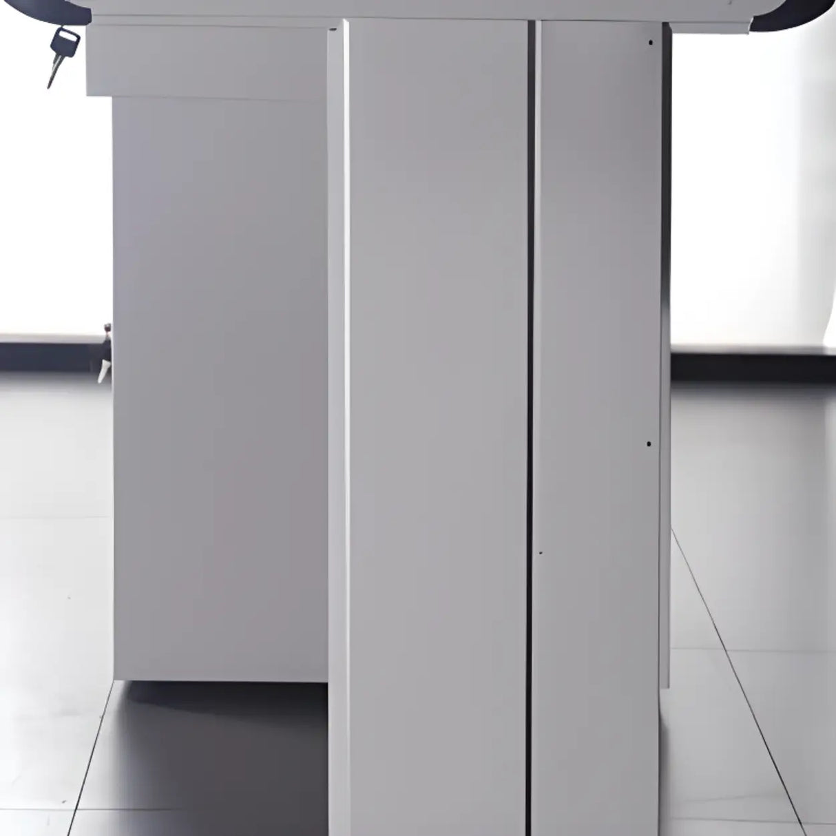 White Metal Computer Desk with Cabinets and Storage Image - 8