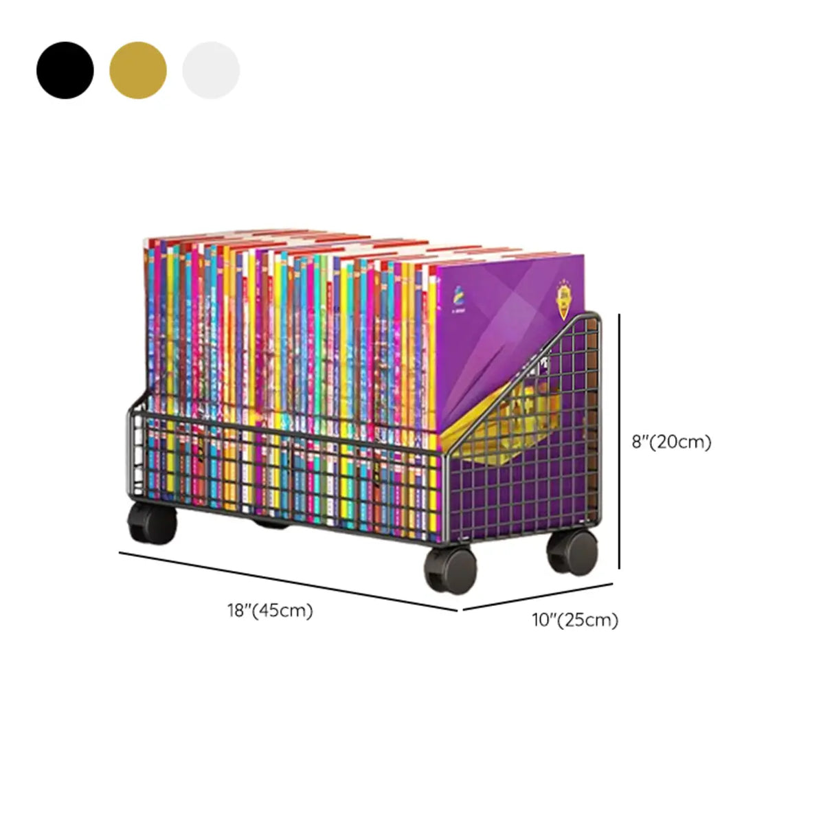 White Metal Storage Mesh Book Cart with Wheels 