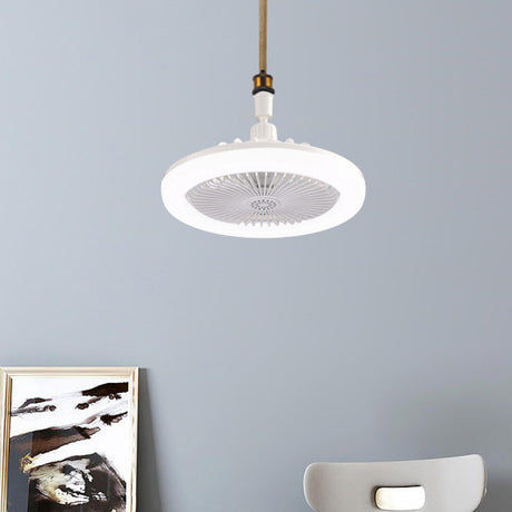 White Minimalist Contemporary Round Ceiling Fan Light Image - 1