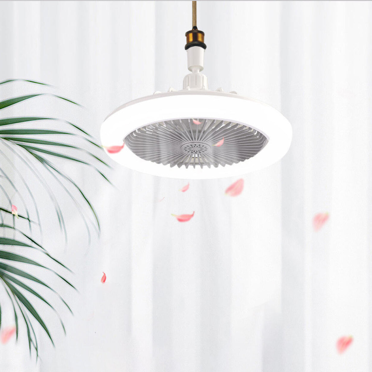 White Minimalist Contemporary Round Ceiling Fan Light Image - 6