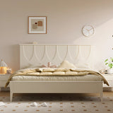 White Minimalist Pine Wood Headboard Storage Included Bed Image - 1