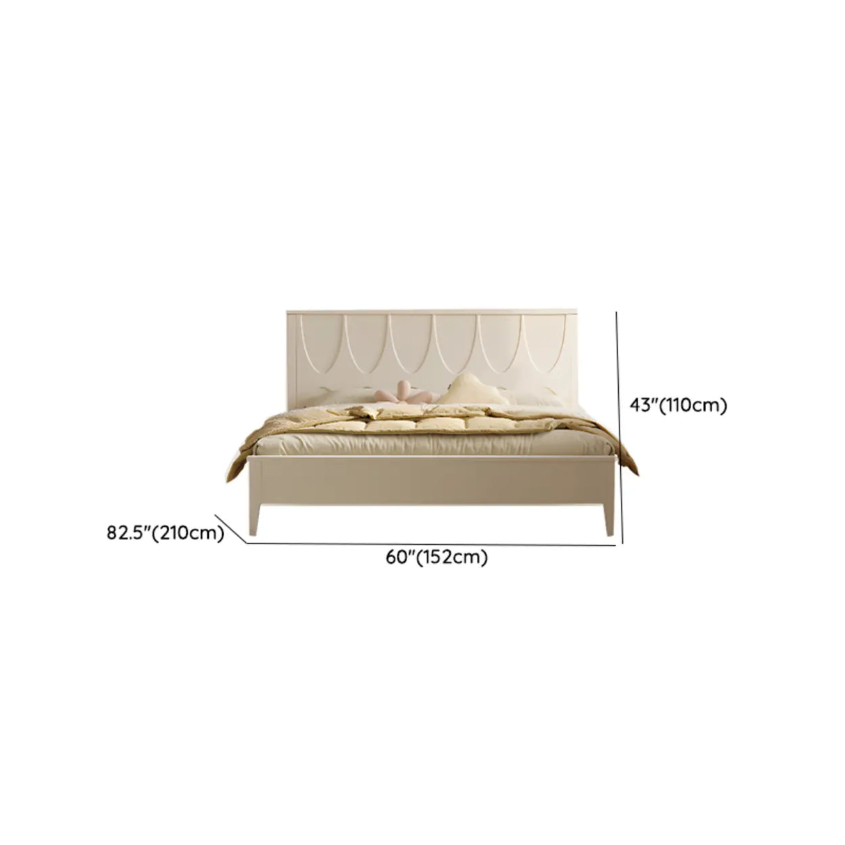 White Minimalist Pine Wood Headboard Storage Included Bed 