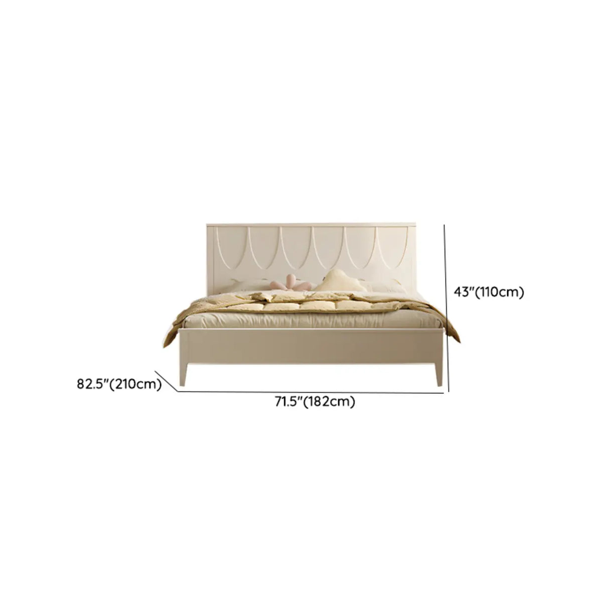 White Minimalist Pine Wood Headboard Storage Included Bed Image - 13
