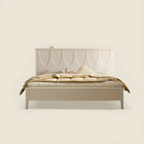 White Minimalist Pine Wood Headboard Storage Included Bed Image - 2