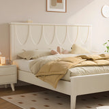 White Minimalist Pine Wood Headboard Storage Included Bed Image - 3