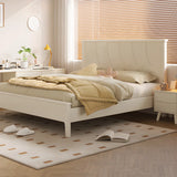 White Minimalist Pine Wood Headboard Storage Included Bed Image - 4