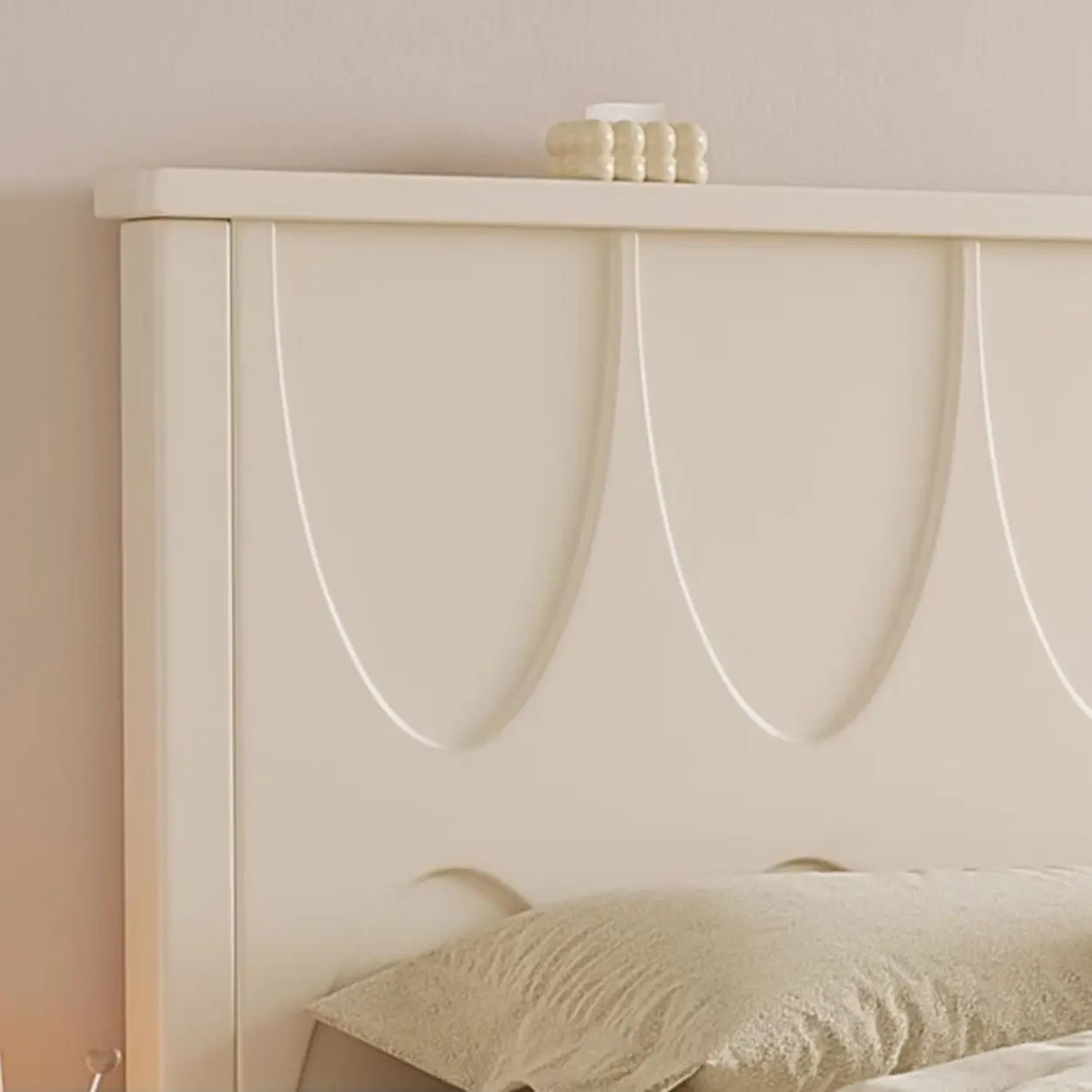 White Minimalist Pine Wood Headboard Storage Included Bed Image - 7