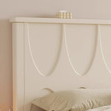 White Minimalist Pine Wood Headboard Storage Included Bed Image - 7