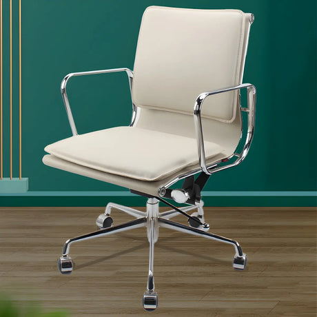 White Modern Armless Swivel PU Leather Office Chair Image - 1