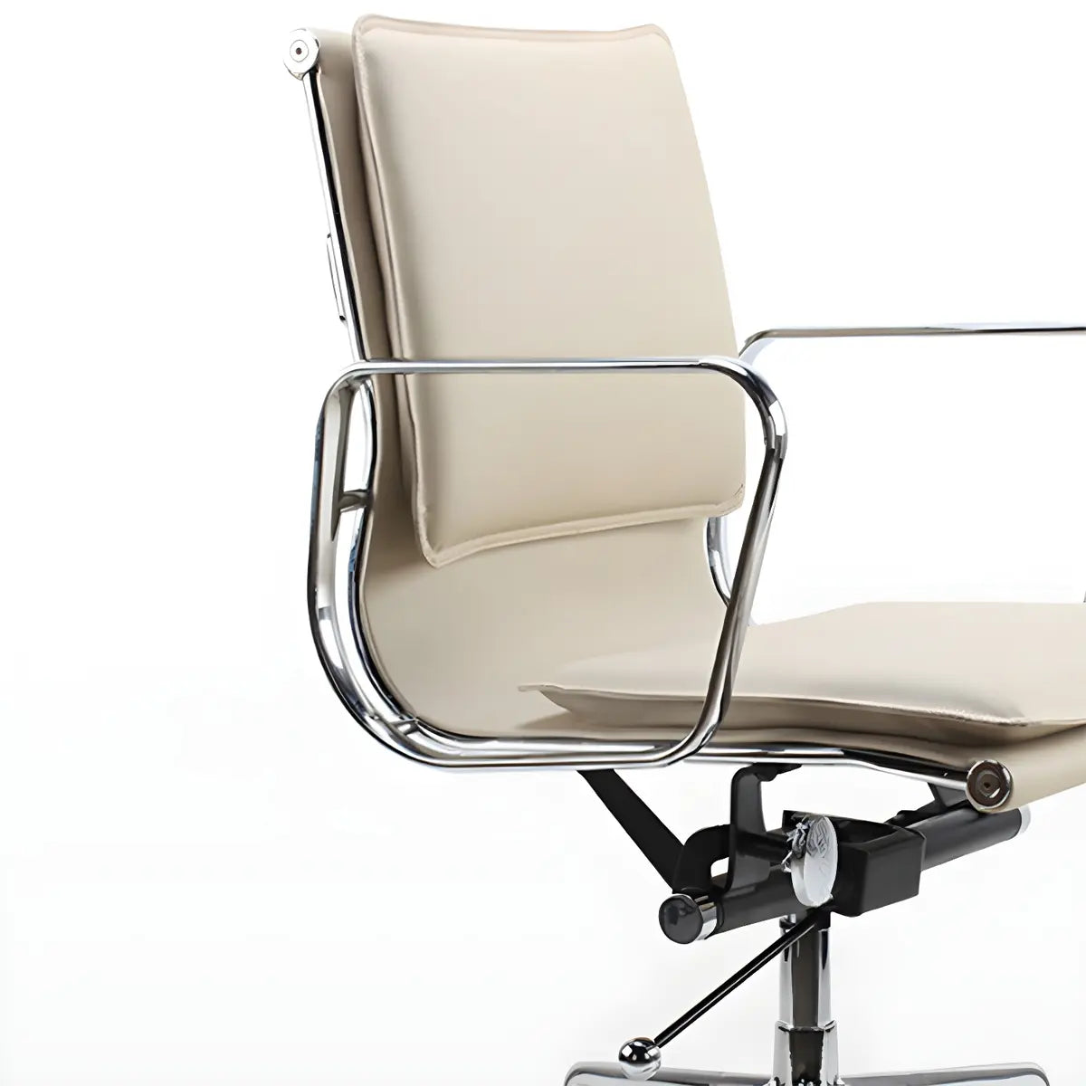 White Modern Armless Swivel PU Leather Office Chair Image - 10