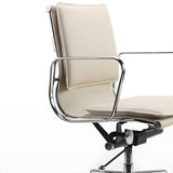 White Modern Armless Swivel PU Leather Office Chair Image - 10
