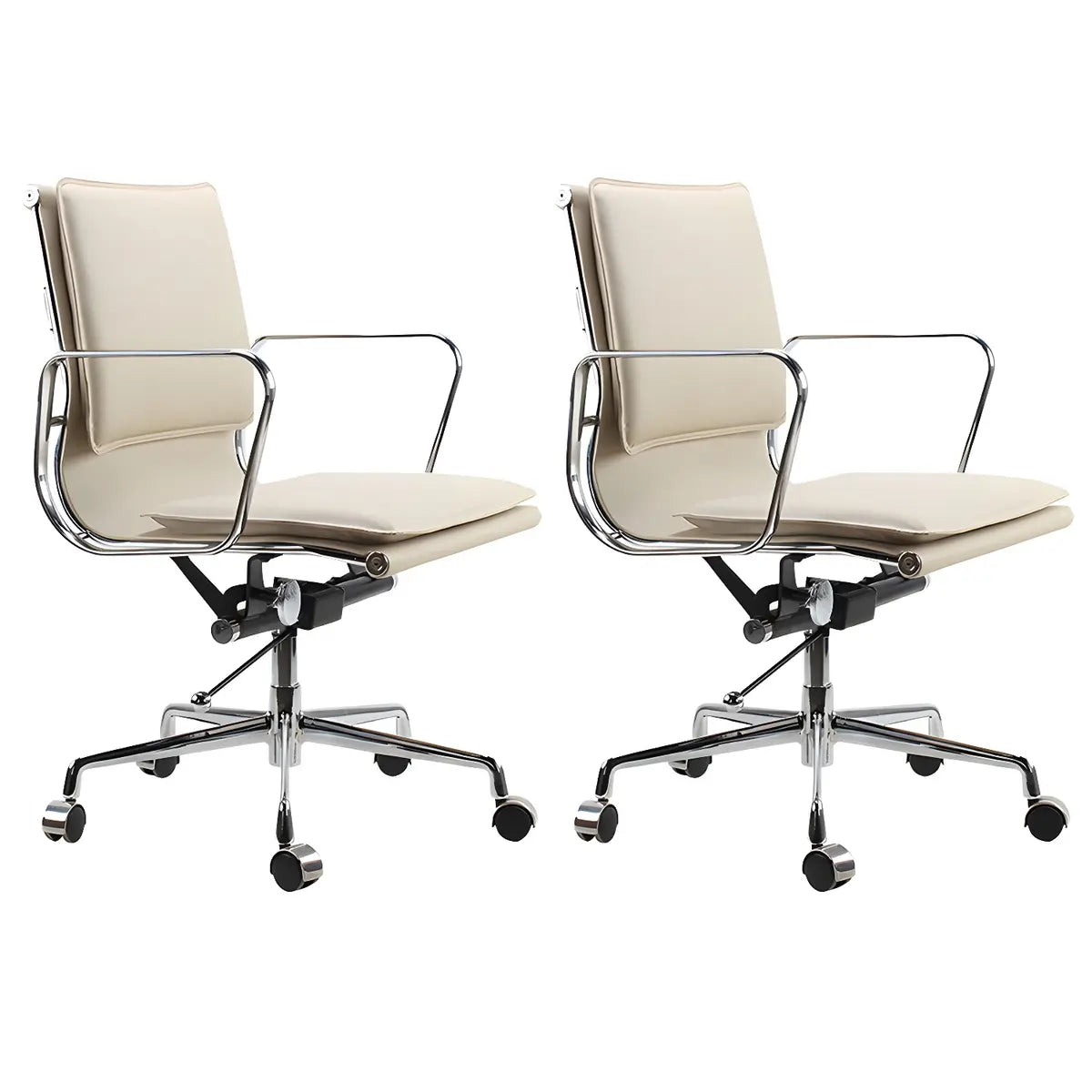 White Modern Armless Swivel PU Leather Office Chair Image - 2