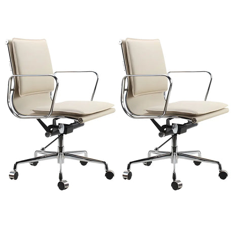 White Modern Armless Swivel PU Leather Office Chair Image - 2