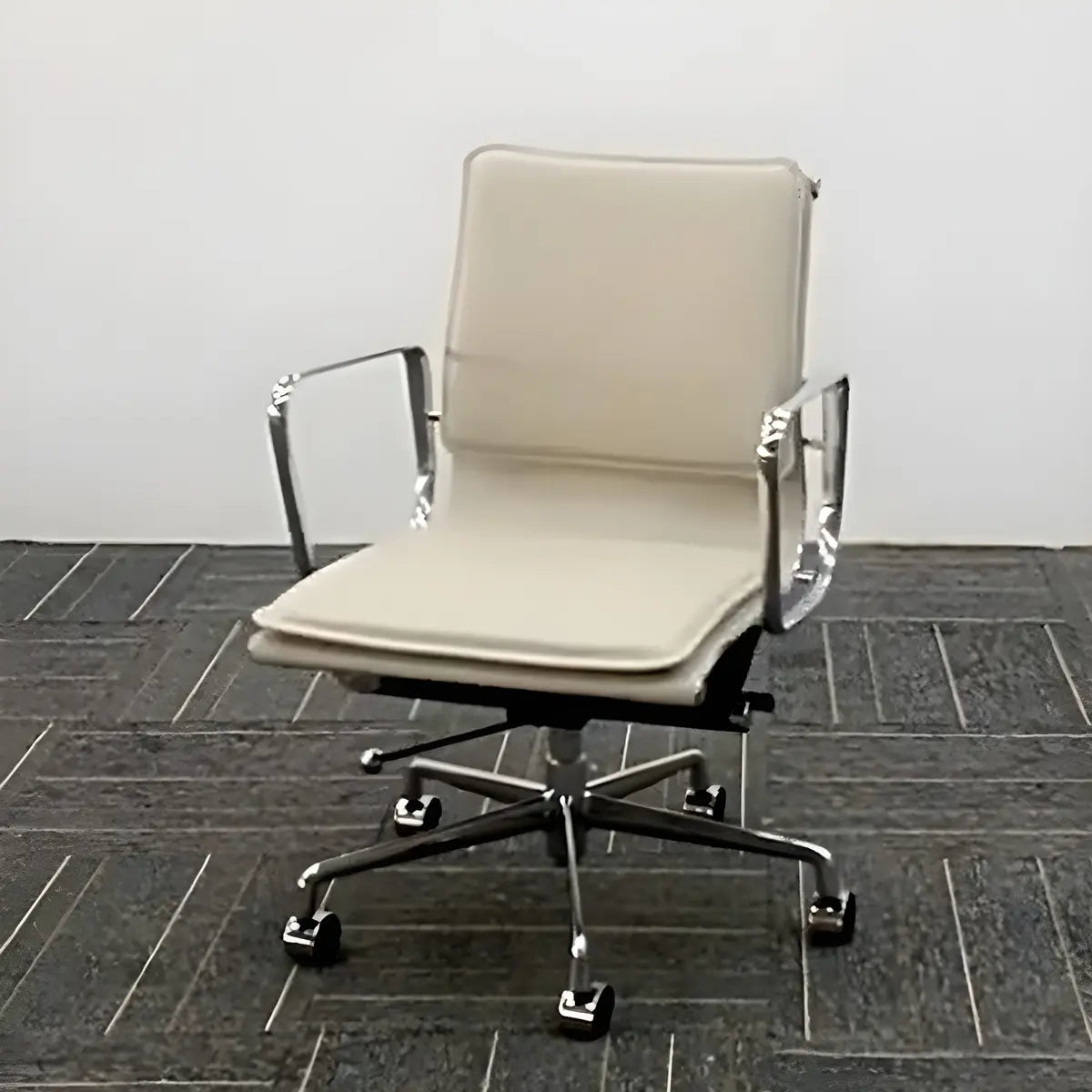 White Modern Armless Swivel PU Leather Office Chair Image - 3