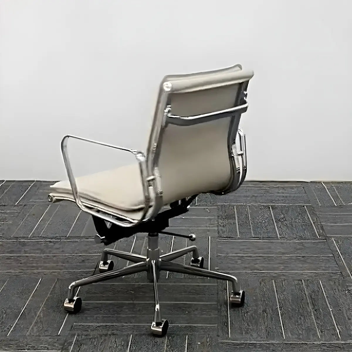 White Modern Armless Swivel PU Leather Office Chair Image - 5