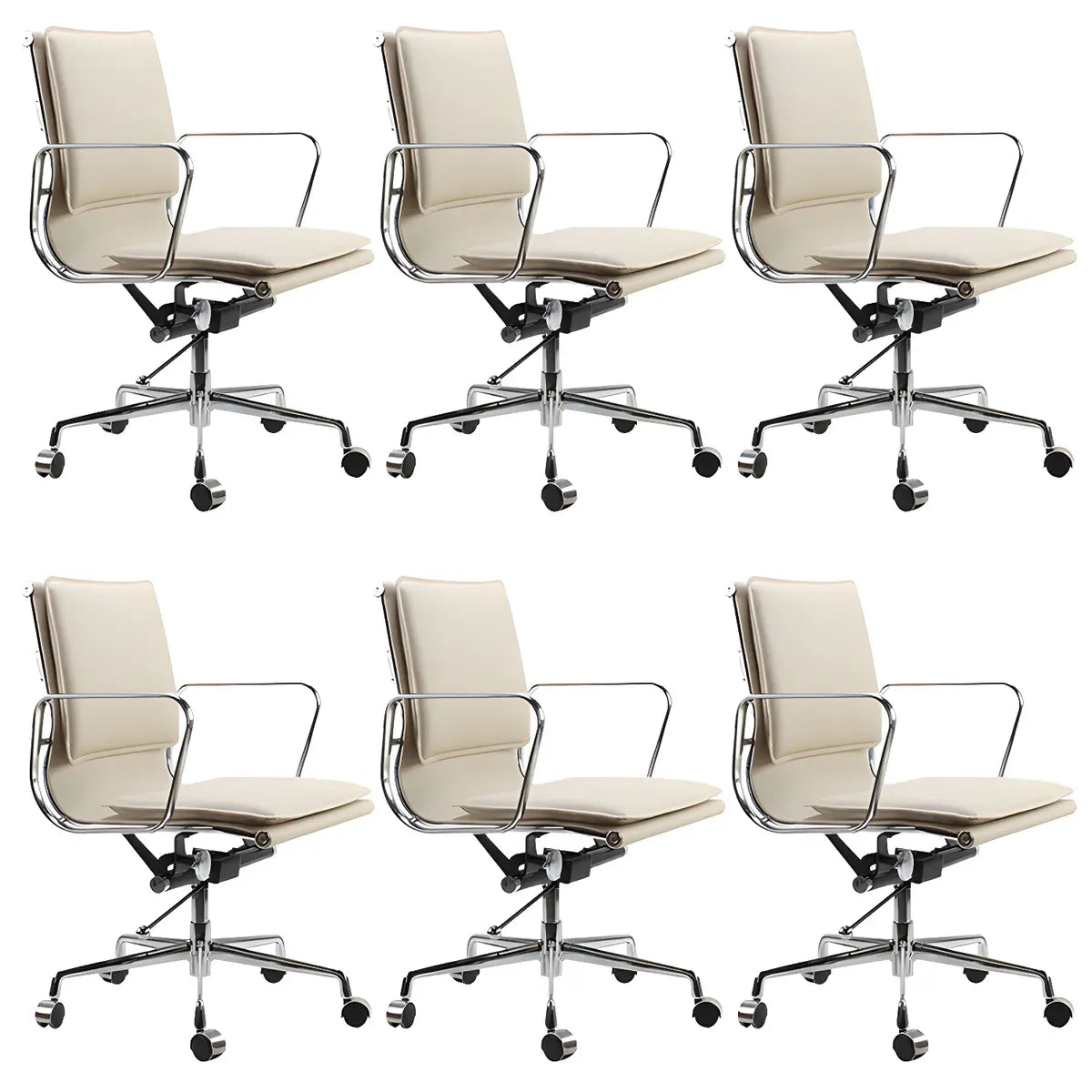 White Modern Armless Swivel PU Leather Office Chair Image - 6