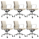 White Modern Armless Swivel PU Leather Office Chair Image - 6