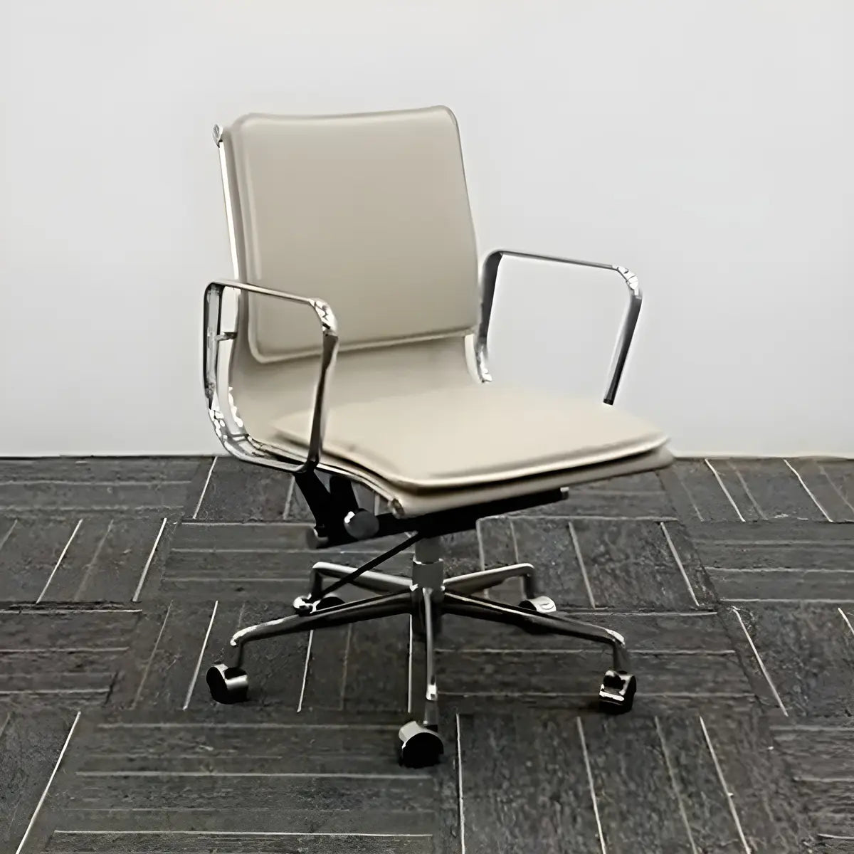 White Modern Armless Swivel PU Leather Office Chair Image - 7