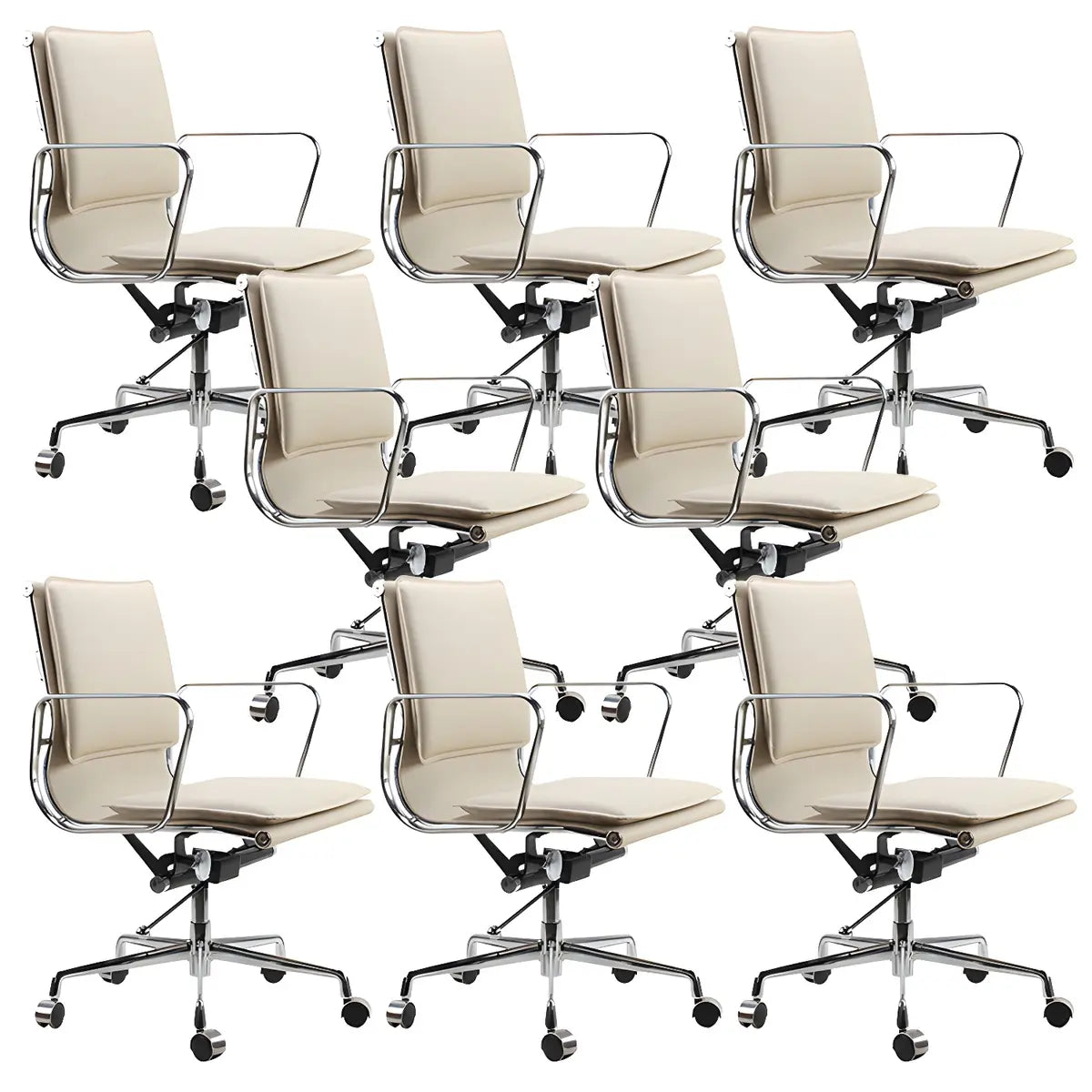 White Modern Armless Swivel PU Leather Office Chair Image - 8