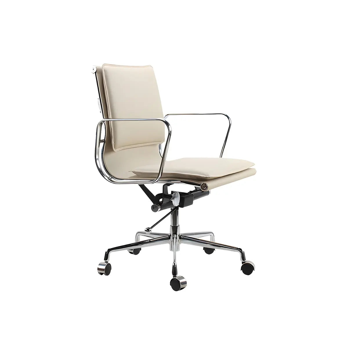 White Modern Armless Swivel PU Leather Office Chair Image - 9