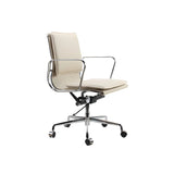 White Modern Armless Swivel PU Leather Office Chair Image - 9