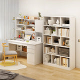 White Modish Vertical Wood Rectangular Storage Bookcase Image - 1