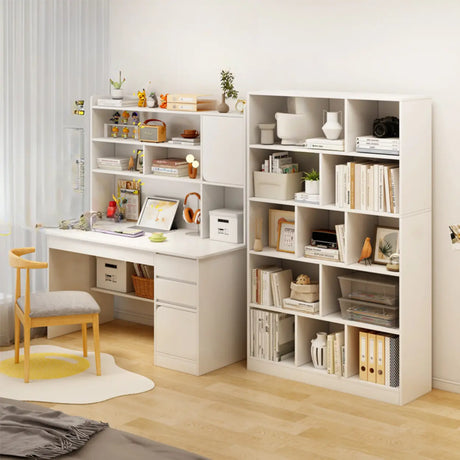White Modish Vertical Wood Rectangular Storage Bookcase Image - 1