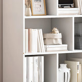 White Modish Vertical Wood Rectangular Storage Bookcase Image - 11