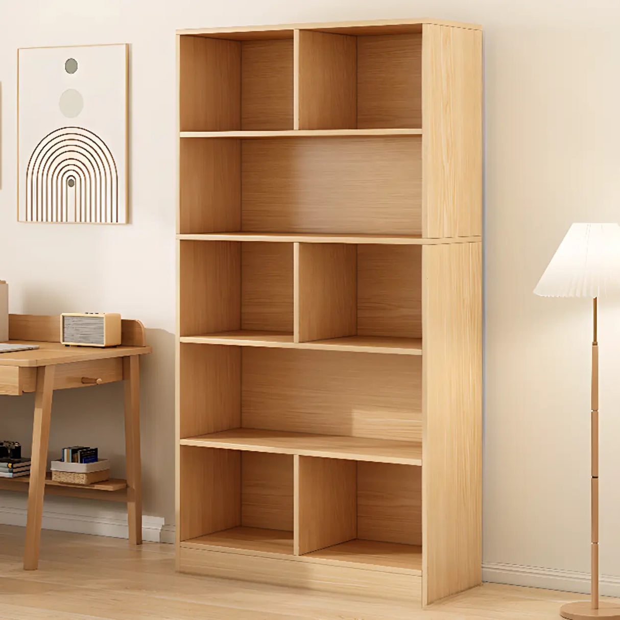 White Modish Vertical Wood Rectangular Storage Bookcase Image - 12