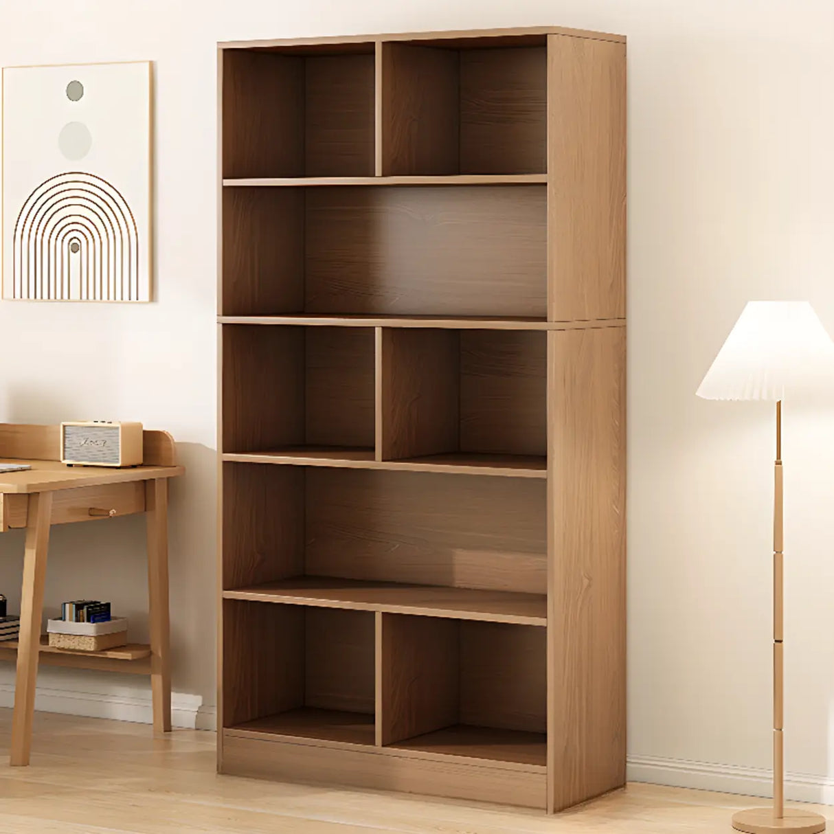 White Modish Vertical Wood Rectangular Storage Bookcase Image - 14