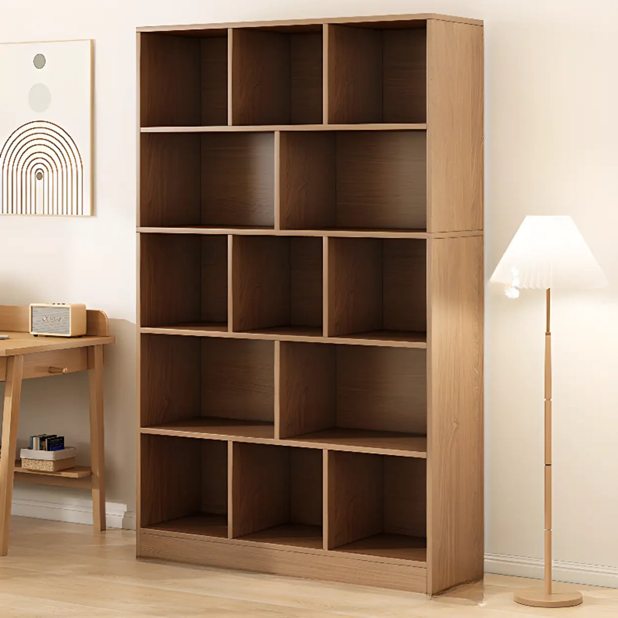 White Modish Vertical Wood Rectangular Storage Bookcase Image - 15