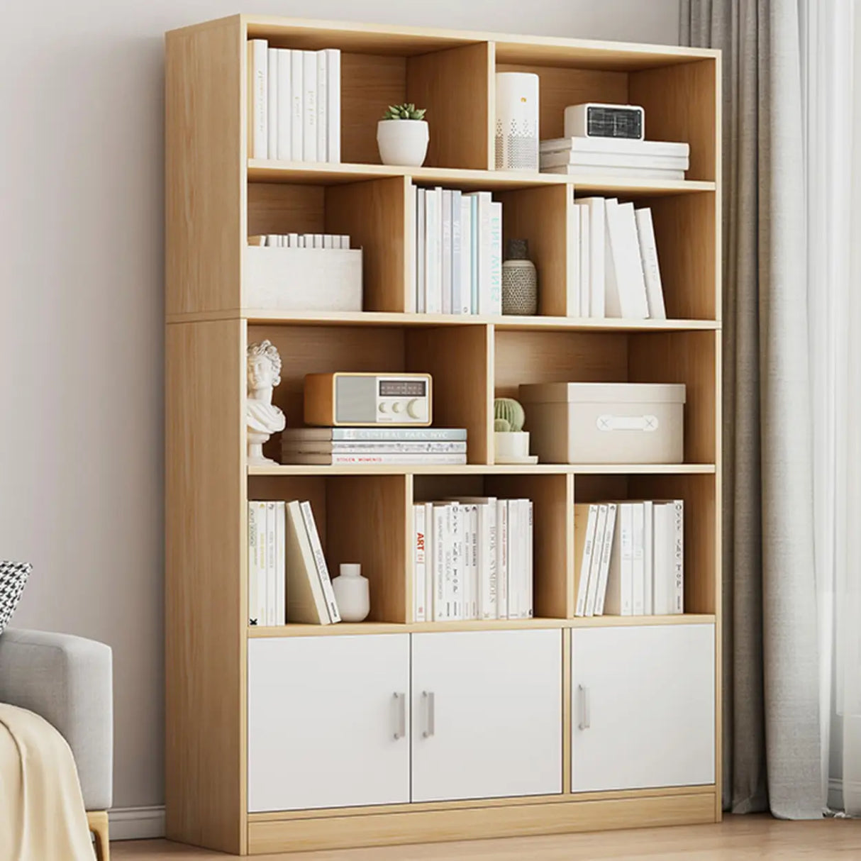 White Modish Vertical Wood Rectangular Storage Bookcase Image - 19