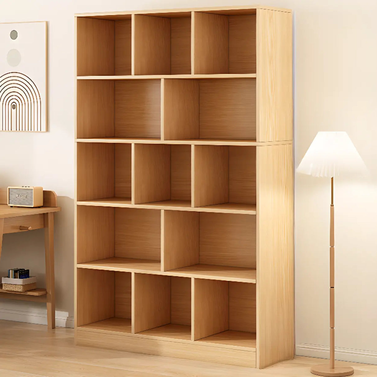 White Modish Vertical Wood Rectangular Storage Bookcase Image - 2