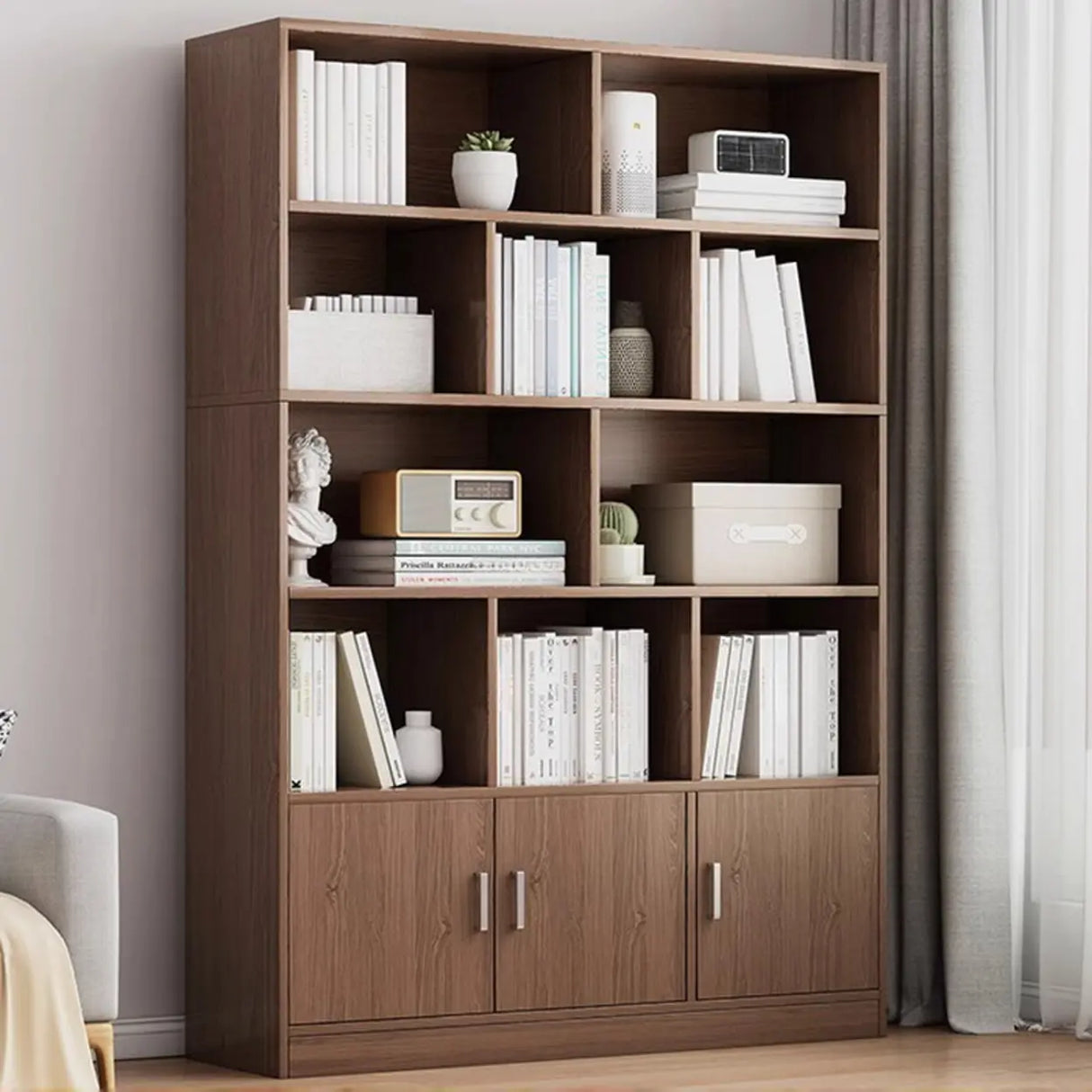 White Modish Vertical Wood Rectangular Storage Bookcase Image - 21