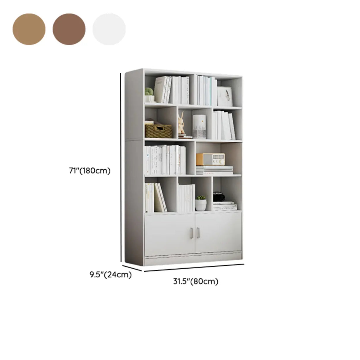 White Modish Vertical Wood Rectangular Storage Bookcase Image - 25