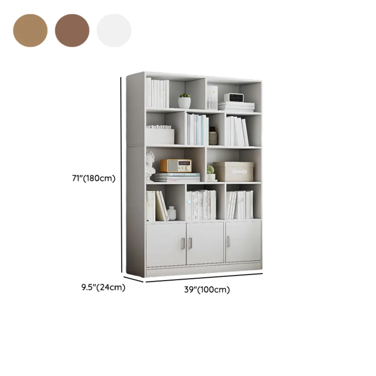 White Modish Vertical Wood Rectangular Storage Bookcase Image - 27
