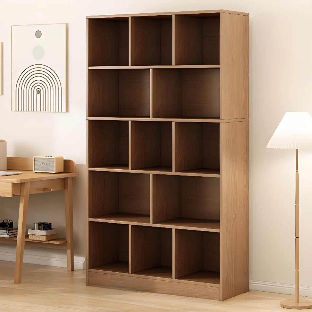 White Modish Vertical Wood Rectangular Storage Bookcase Image - 3