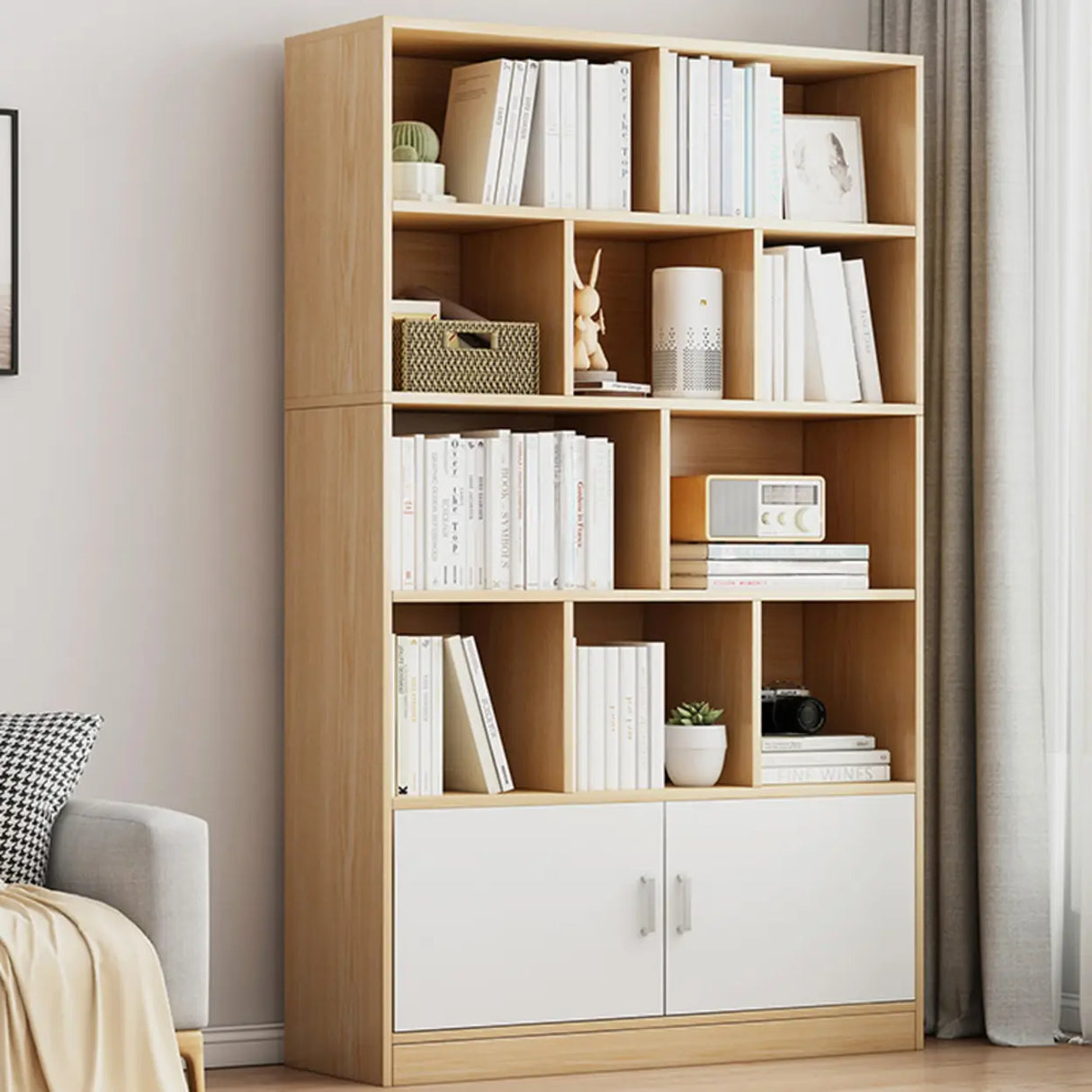 White Modish Vertical Wood Rectangular Storage Bookcase Image - 4