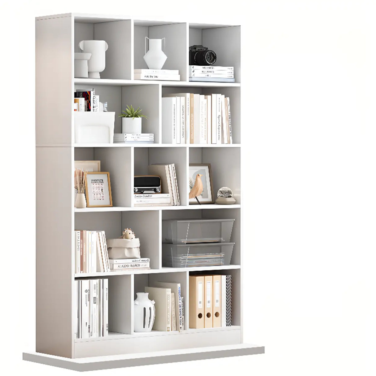 White Modish Vertical Wood Rectangular Storage Bookcase Image - 5