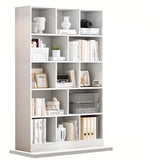 White Modish Vertical Wood Rectangular Storage Bookcase Image - 5