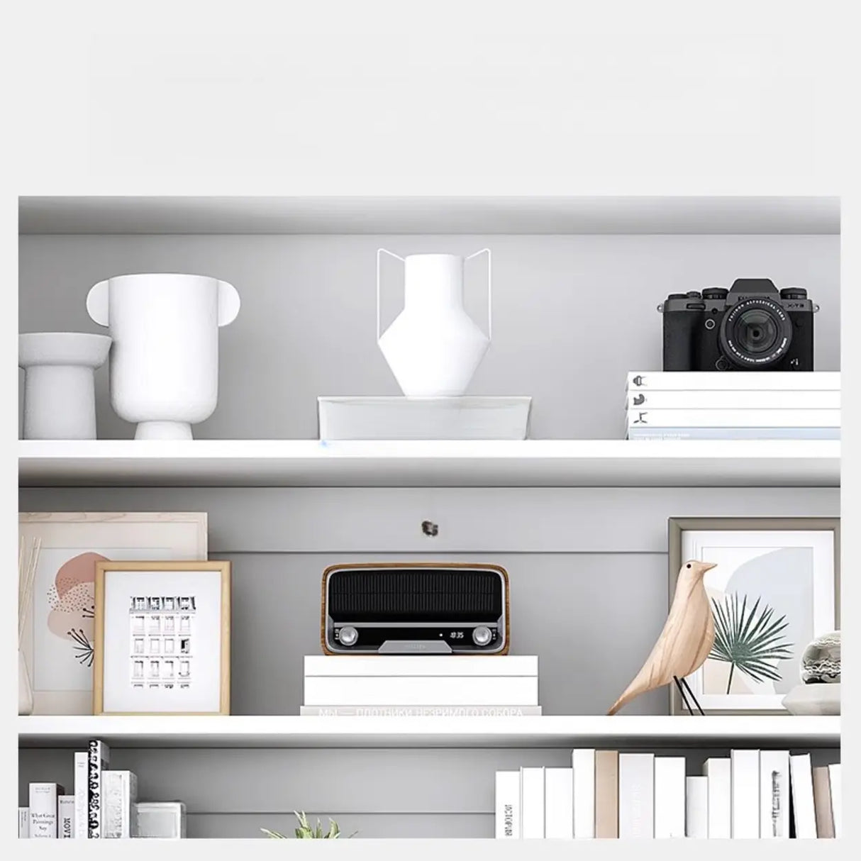 White Modish Vertical Wood Rectangular Storage Bookcase Image - 7