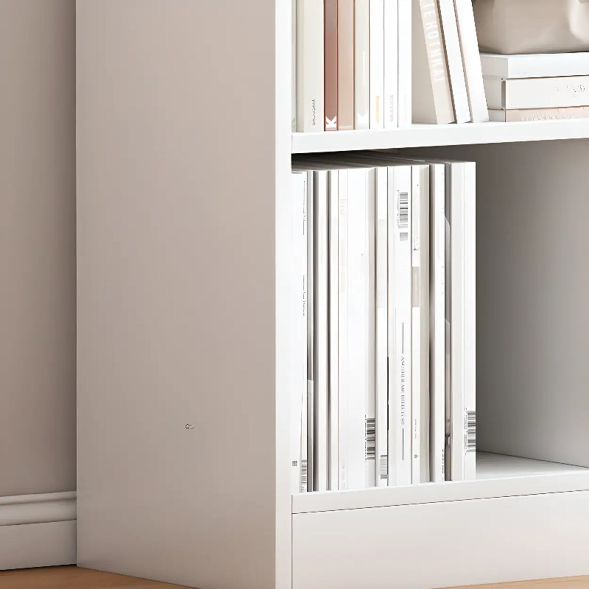 White Modish Vertical Wood Rectangular Storage Bookcase Image - 8