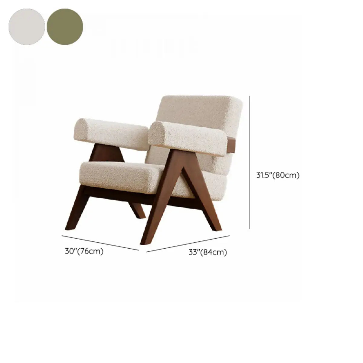 White Mohair Fixed Back Oak Wood Frame Arm Chair 