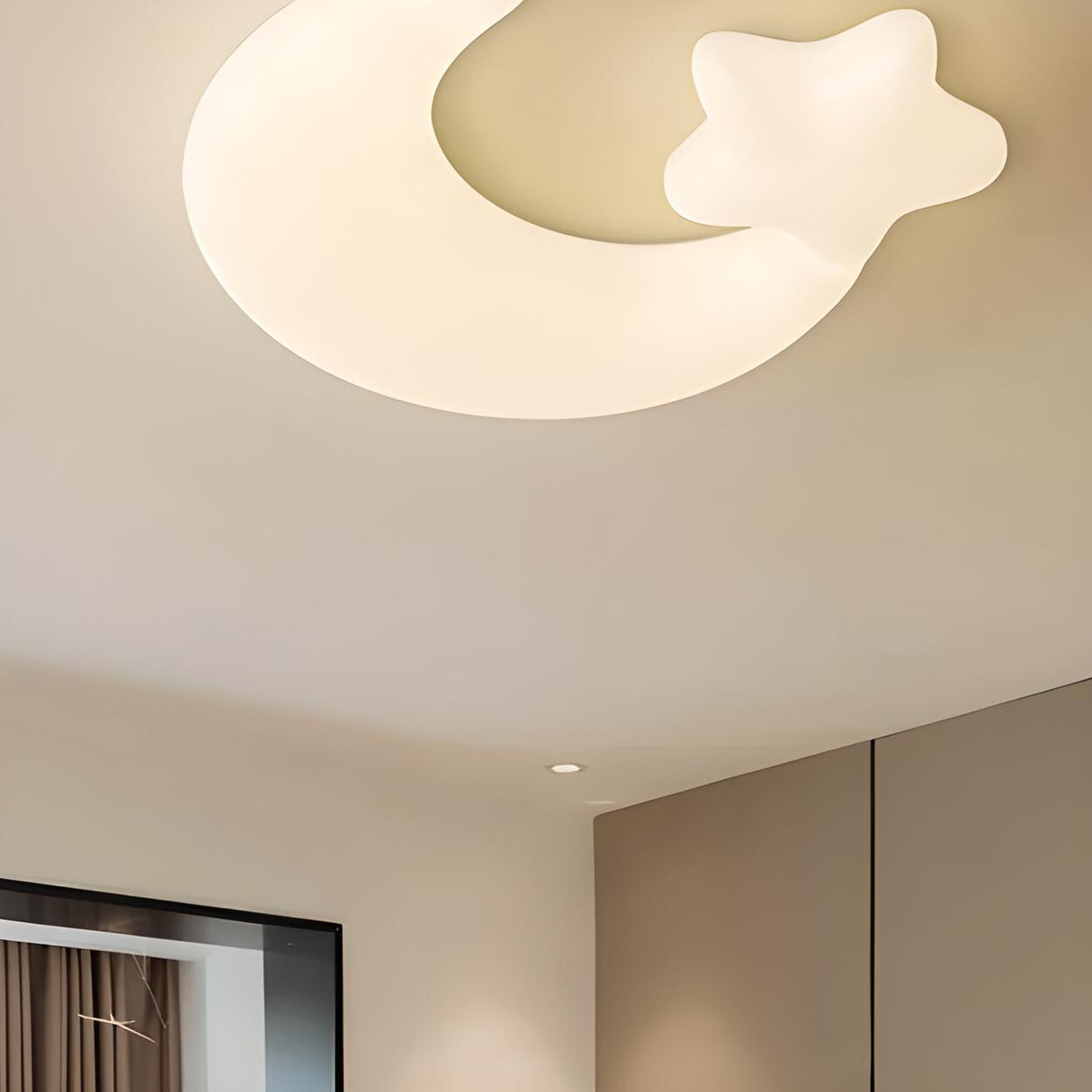 White Moon Star Resin LED Flush Mount Light Kids Room Image - 6