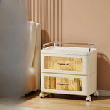 White Movable Kids Nightstand with Drawers and Casters Image - 10