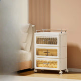 White Movable Kids Nightstand with Drawers and Casters Image - 19