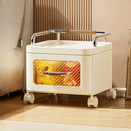 White Movable Kids Nightstand with Drawers and Casters Image - 2