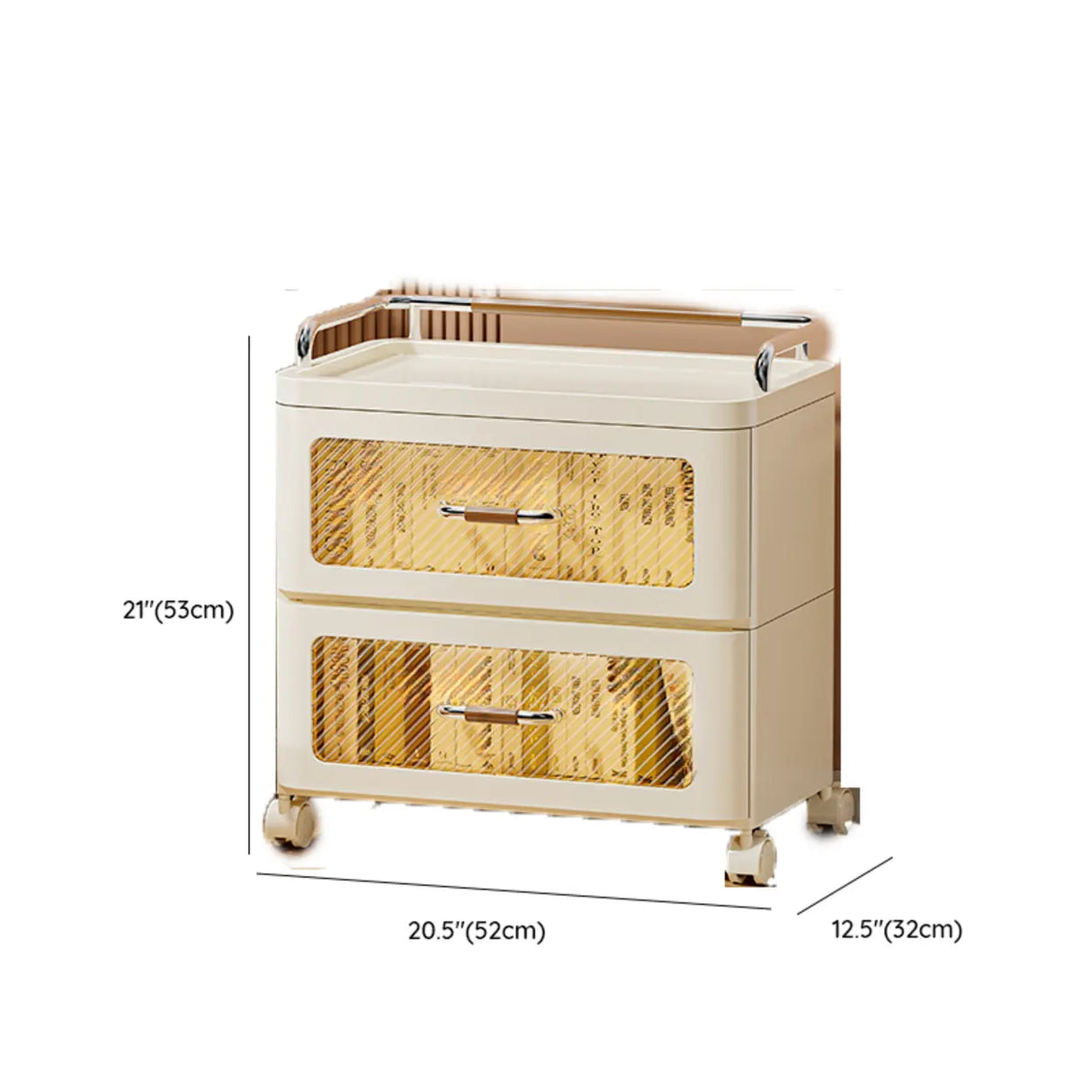 White Movable Kids Nightstand with Drawers and Casters 