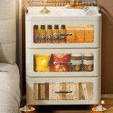 White Movable Kids Nightstand with Drawers and Casters Image - 3