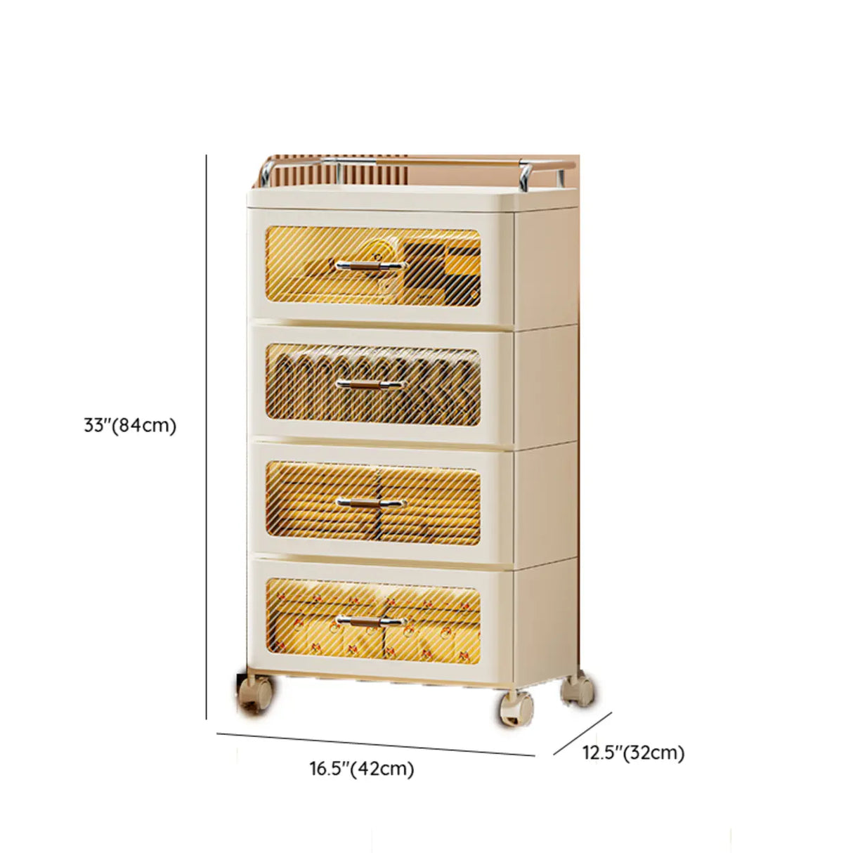 White Movable Kids Nightstand with Drawers and Casters Image - 30